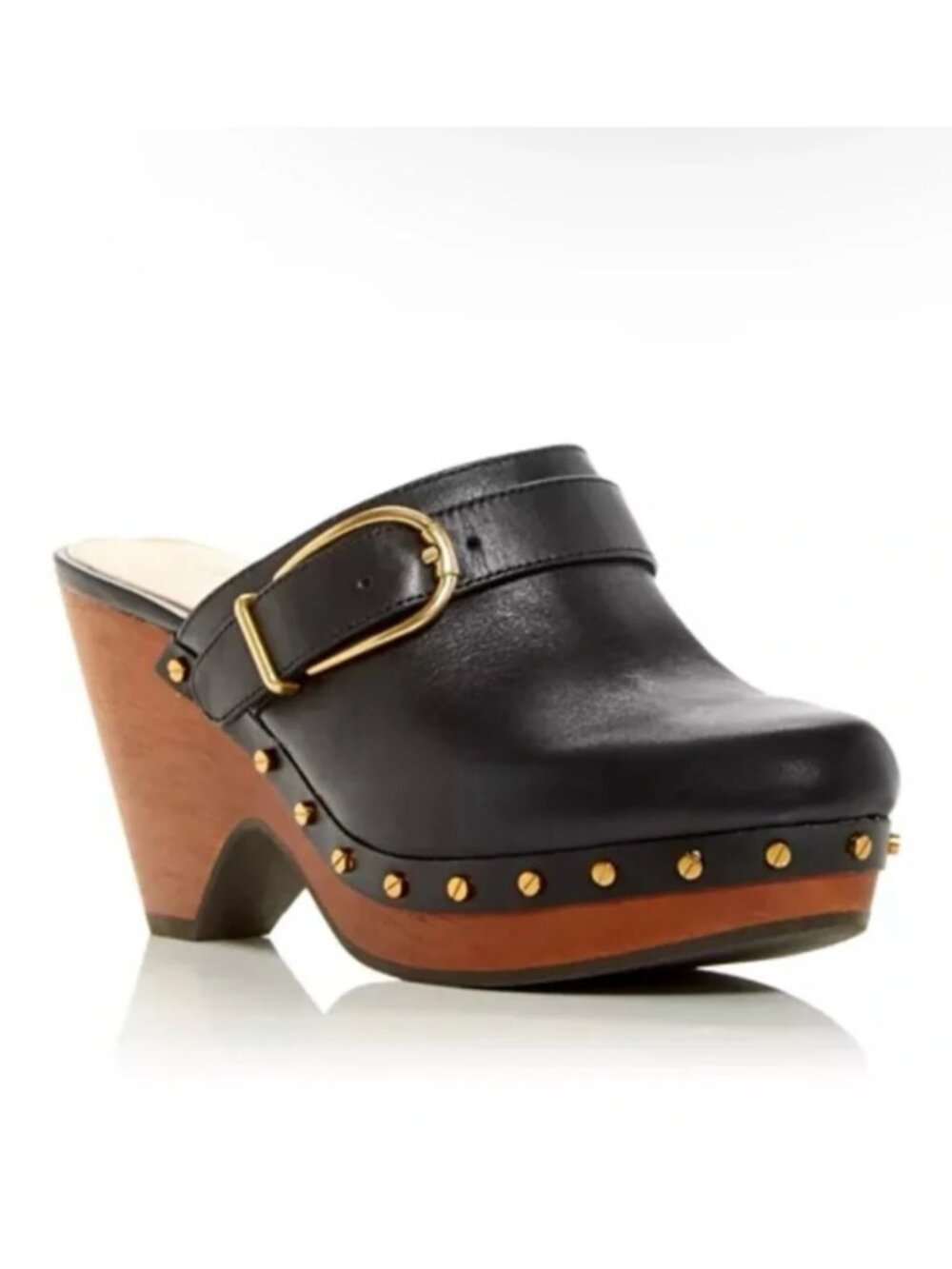 Veronica Beard Hendrix Black Leather Buckled Platform Clogs Size 8 M